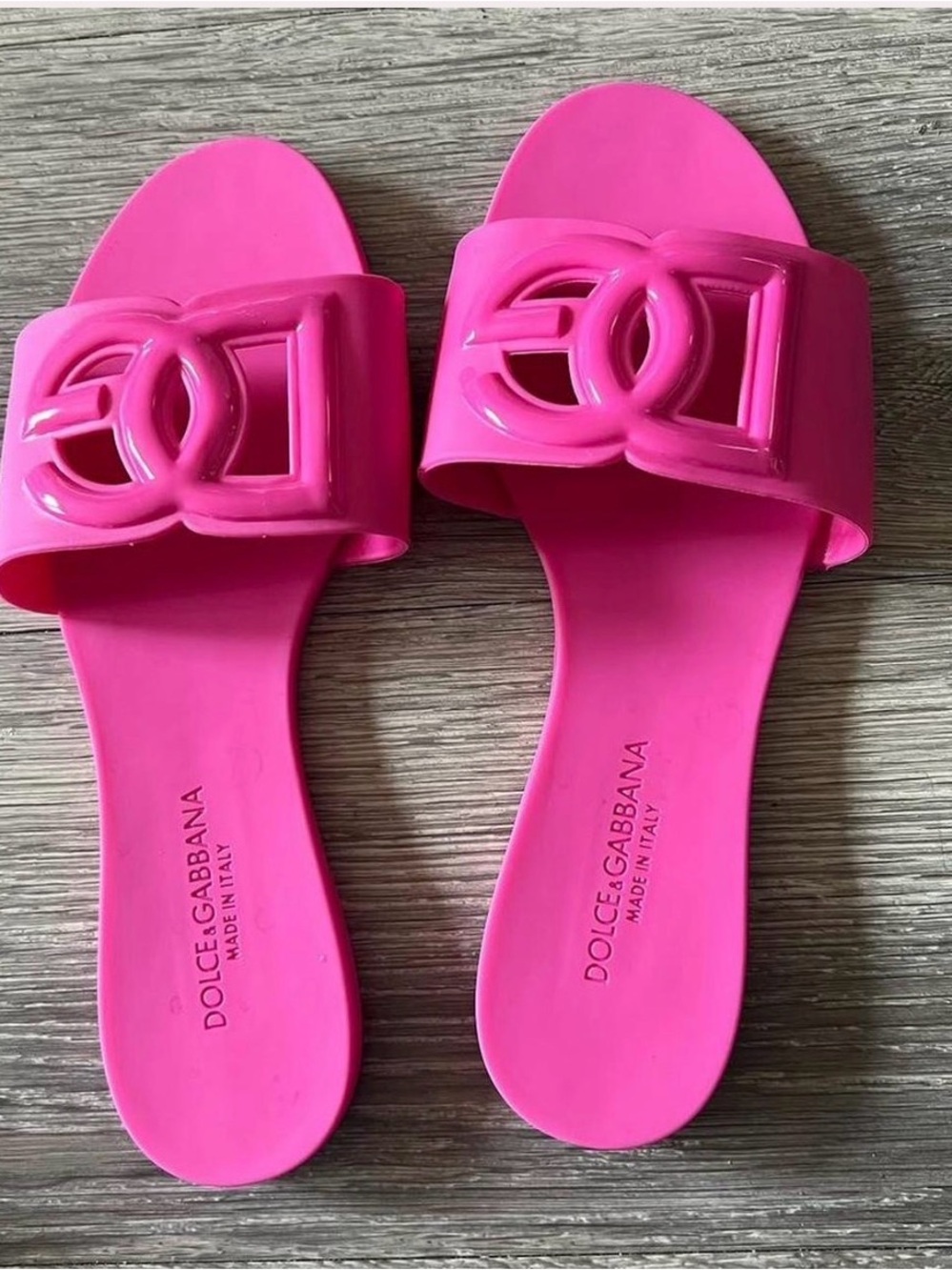 Dolce & Gabbana Hot Pink Logo Slide Sandals